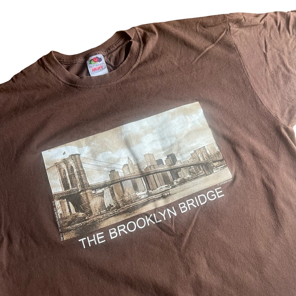 Fruit of the Loom Brooklyn Bridge Graphic T-Shirt Mens XL Brown New York City